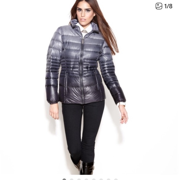 Kensie Quilted Ombré Purple Gray Shiny Puffer Jacket Coat Size Small - Picture 2 of 16